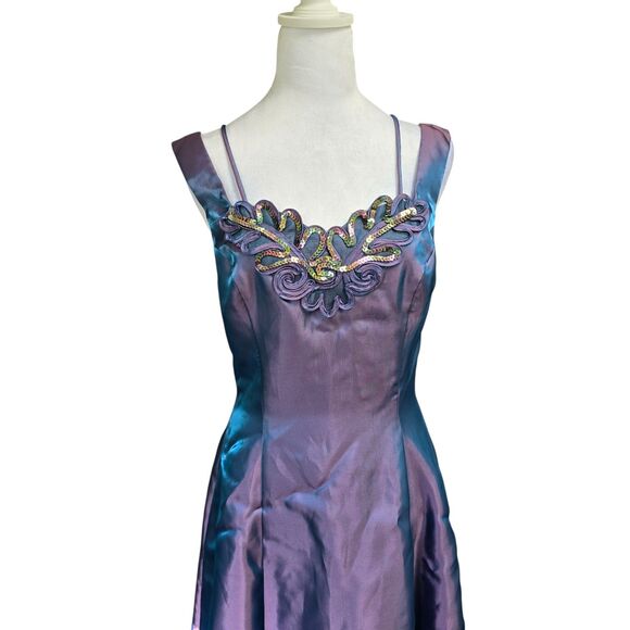 VTG Maurices Iridescent Maxi Dress Sequins Y2K Formal Gown Purple Hoco Mermaid - Picture 4 of 11